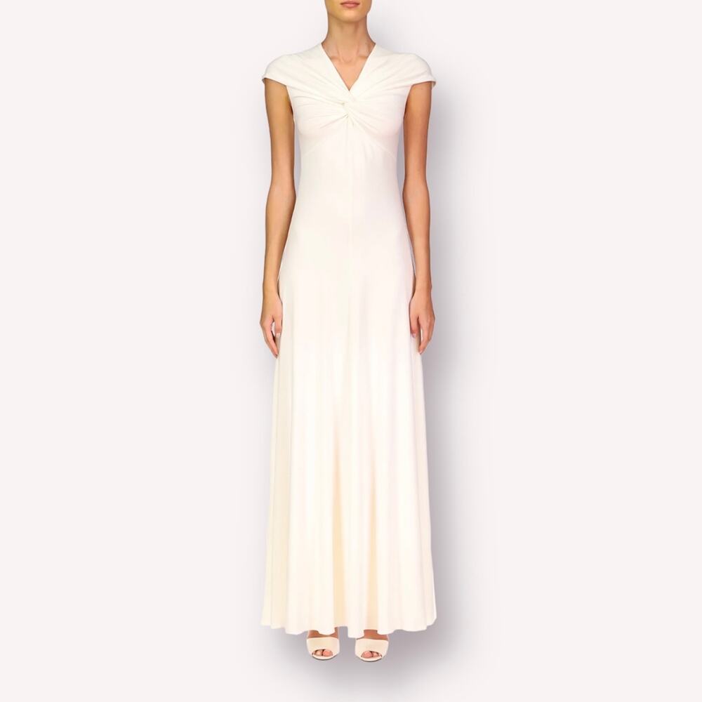 Halston Scarlet Twist Cap Sleeve Bridal Gown Pristine White Sz 12